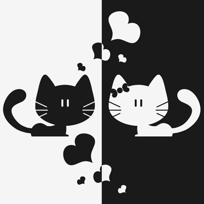 

Black+White Cat Love Heart Home Decor Sticker Removable Art Kitchen Wall Sticker Kids Bedroom Wall Paper Waterproof Decals S-44