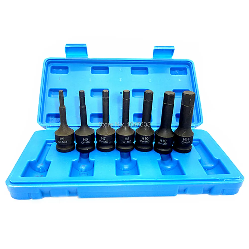 7 шт. 1/2 &quotвлияние шестигранный гнездо биты set metric H5 H6 H7 H8 H10 h12 h14 (5 14 мм) для