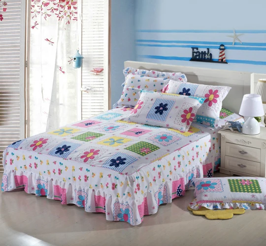 Хлопковая юбка кровать с синими цветами 1 шт. эластичное покрывало кроватный