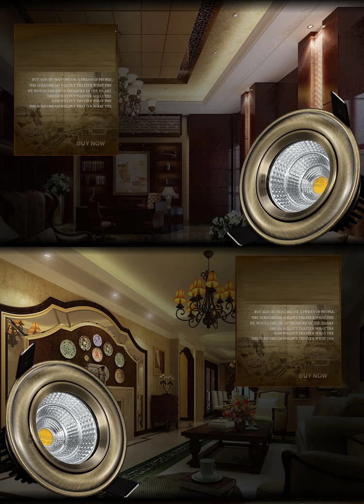 European style Bronze Red Copper Led dimmble COB 3W 5W 9W 15W LED recessed Downlight White/Pure White/Warm White Ceiling Lamp | Лампы и