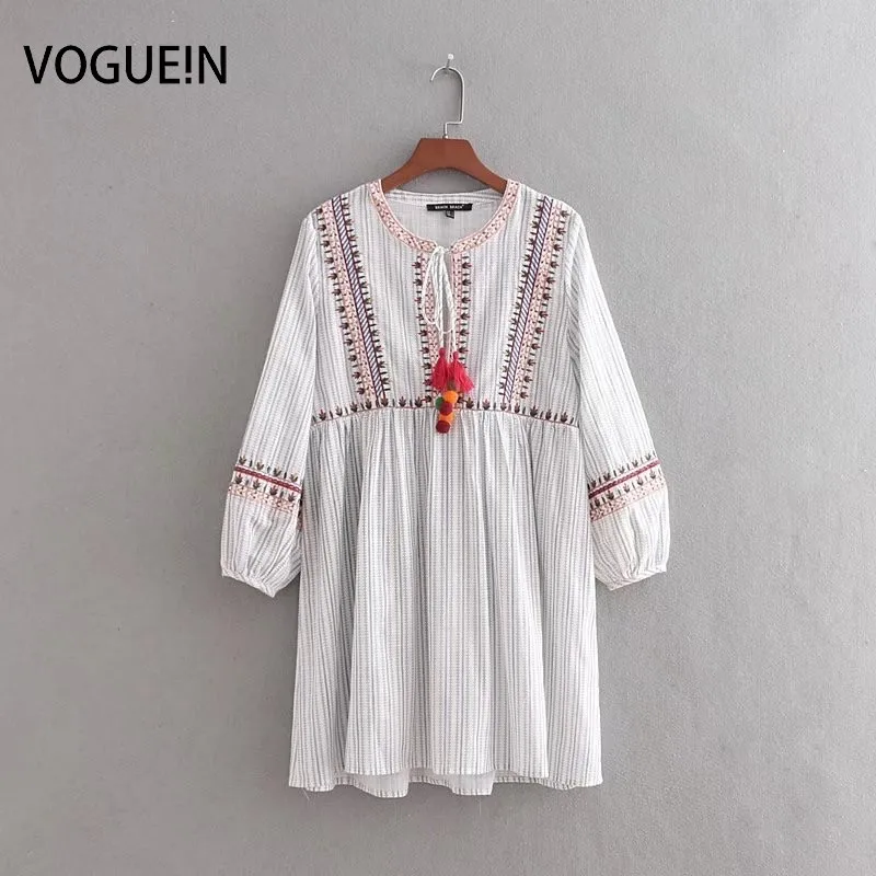 VOGUEIN Новое Женское милое повседневное мини платье с круглым вырезом и кисточками