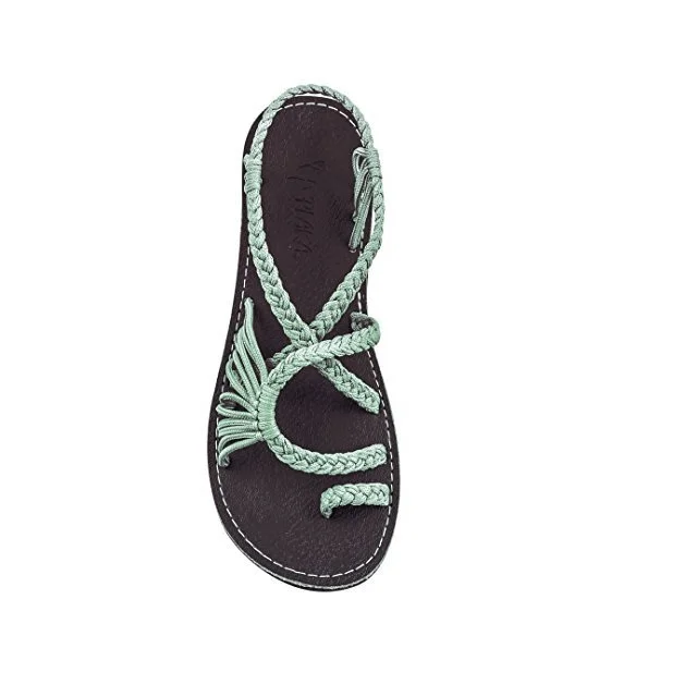 Летние пляжные сандалии женские туфли, шлепанцы Ladies Sandles Zapatos Mujer на плоской подошве; шлепанцы без задника с открытыми пальцами; Вьетнамки; женская летняя обувь buty; искусственная кожа; Прямая(дропшиппинг); damskie больших размеров; большие размеры 35-44 - Цвет: green