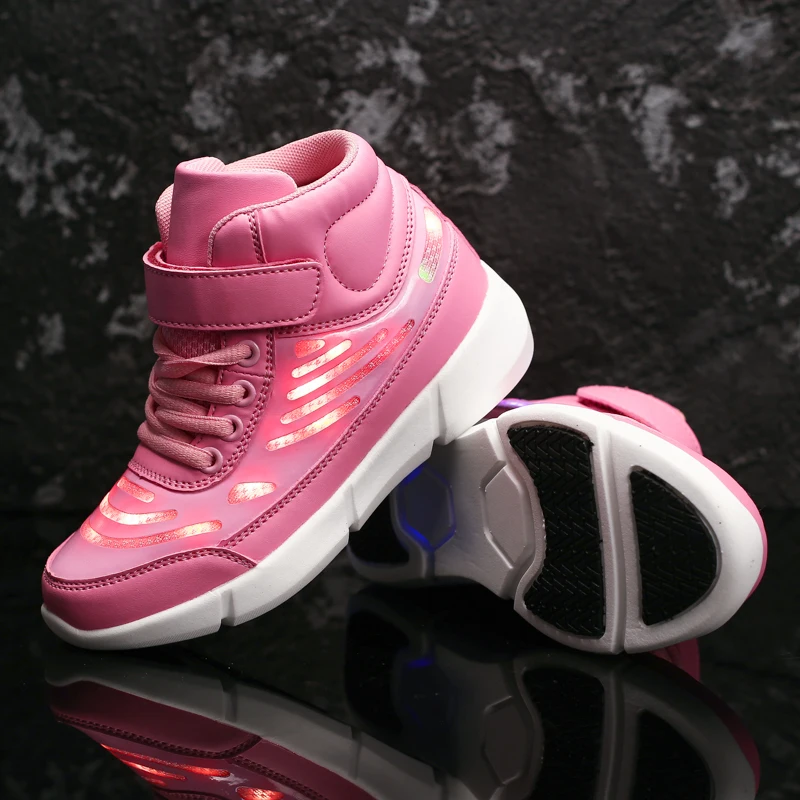 LED Luminous Kids Shoes Boys Girls Running 2019 Fashion High Top Children Casual Sports with Light Sneakers | Детская одежда и