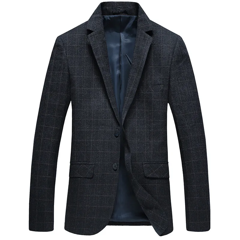2019 Autumn High Quality Men's Casual Plaid Blazers Slim Fit Mens Coats Jacket Classic Business Woolen Men Blazer Jacket