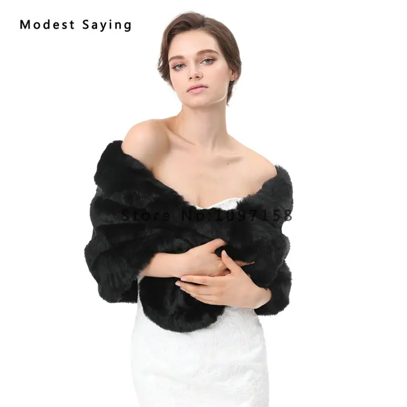 Black Faux Fur Wedding Shawls 2017 New Arrival Formal Bridal Cloak Women Party Boleros Stoles Warm Wraps Accessories | Свадьбы и