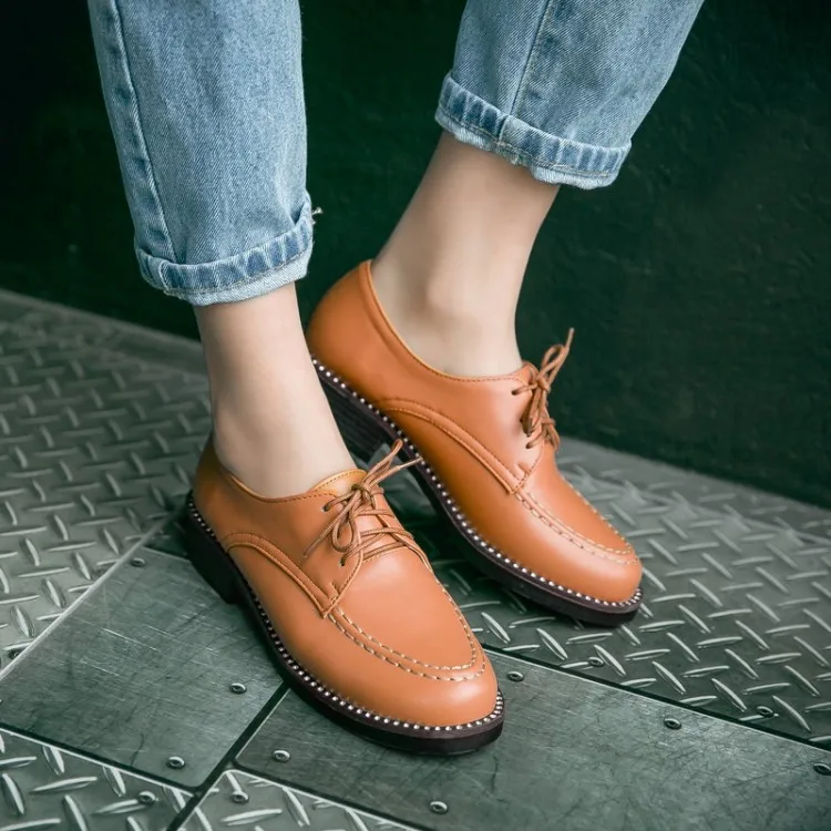 2017 Fashion Female Student's Oxfords Lace Up Shallow Mouth Pure Color Flat Heel Comfortablel Casual Women's Shoes170513-2 | Обувь