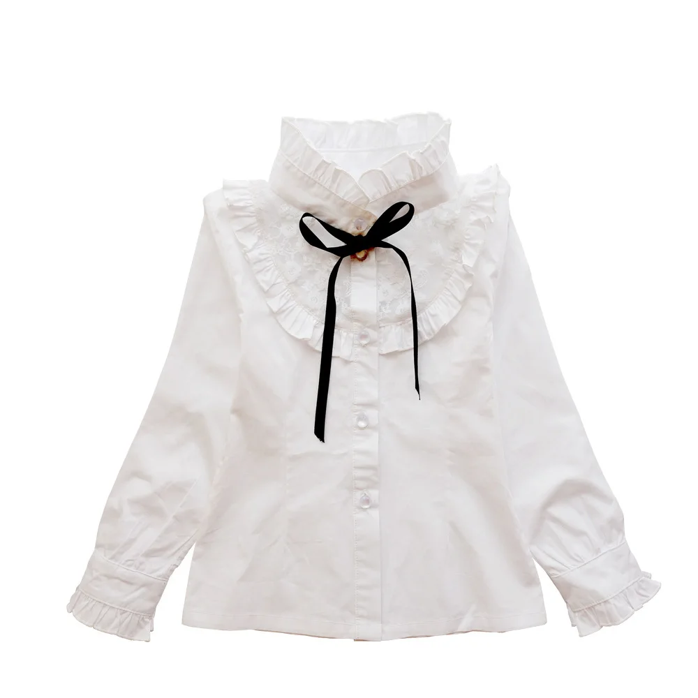 2017 весенне осенняя блузка для маленьких девочек розовая/белая одежда детская