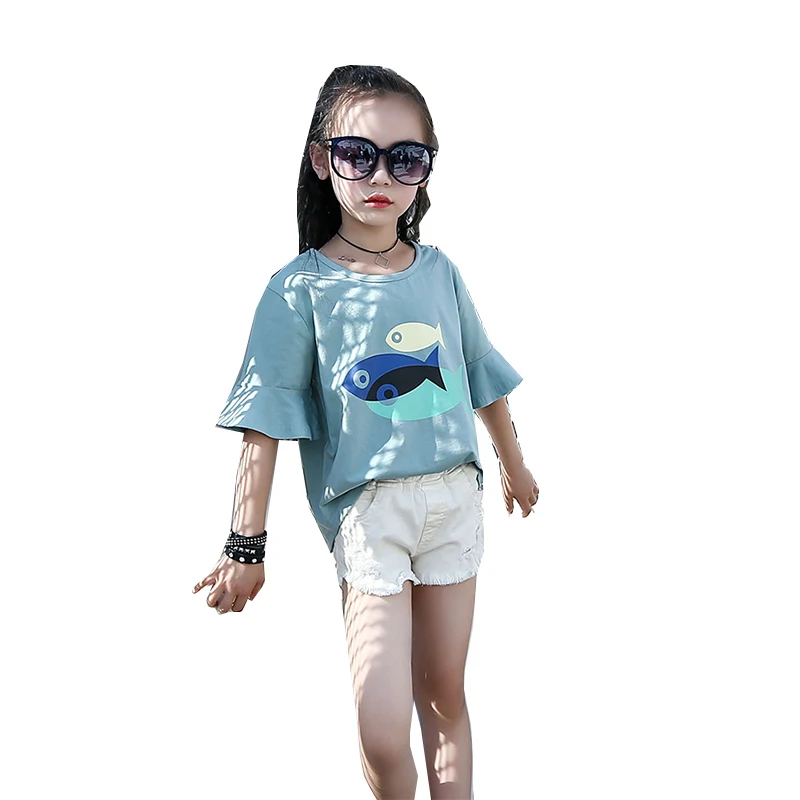 Девушки Тройники Рыба Печатный Топы Детские Летние Футболки Одежда Дети Женский