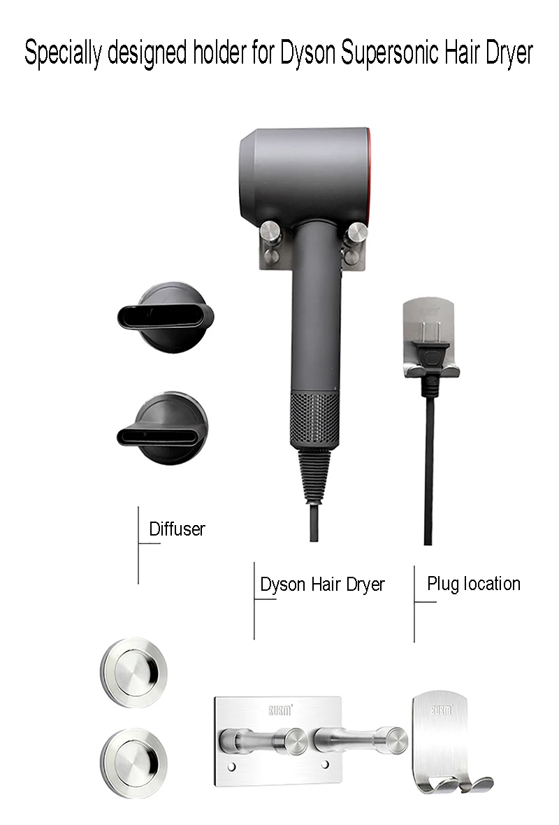 BUBM Dyson сверхзвуковой фен настенный держатель подставка, органайзер для ванной комнаты из нержавеющей стали для Dyson инструменты для ухода за волосами