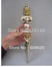 YM 311 11 ''тибетское позолоченное серебро бронза Mahakala череп Dojre Phurba Vajra кинжал