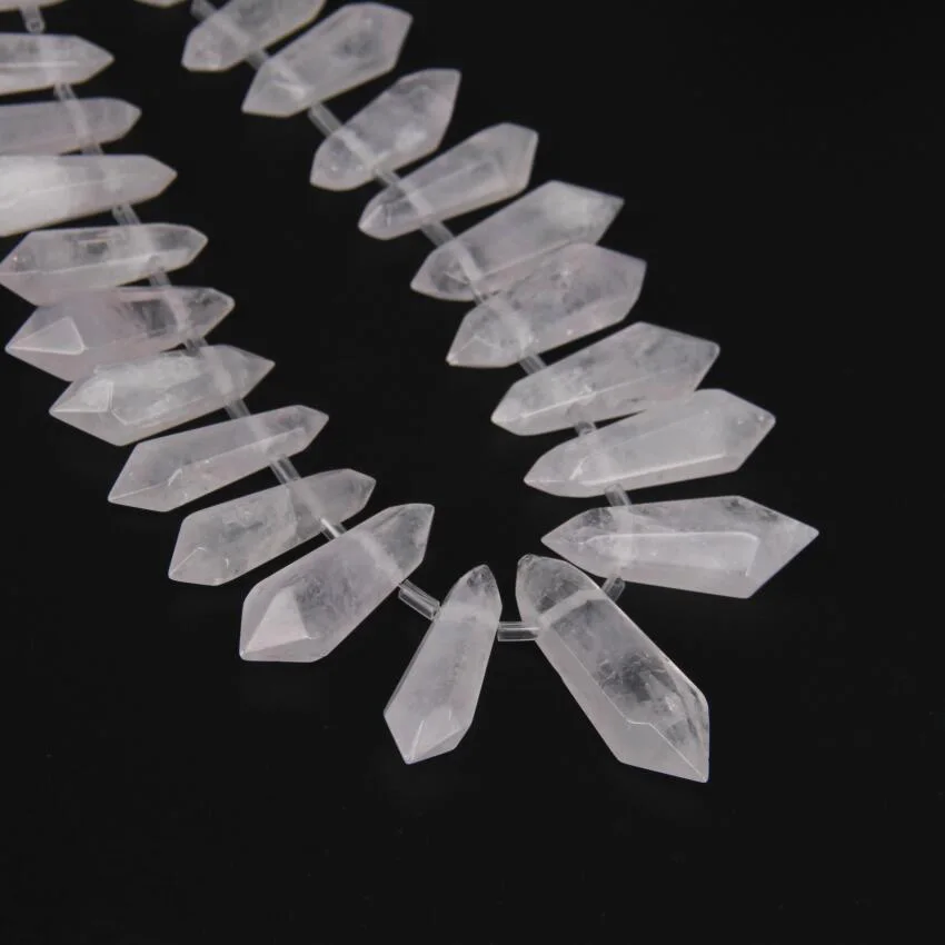 Полированный Белый кварцовый Топ просверленные двойные точки кулоны strand сырой