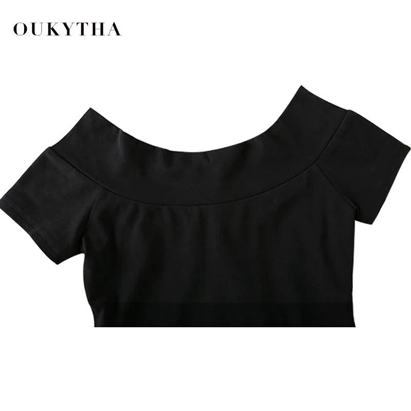 Oukytha/летнее платье 2018 с вырезом лодочкой и открытыми плечами черное сексуальное