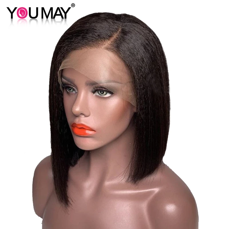 

150% Yaki Straight Short Bob Wigs For Women 13x4 Brazilian Yaki Lace Front Human Hair Wigs Bob Pre Plucked Baby Hair You May