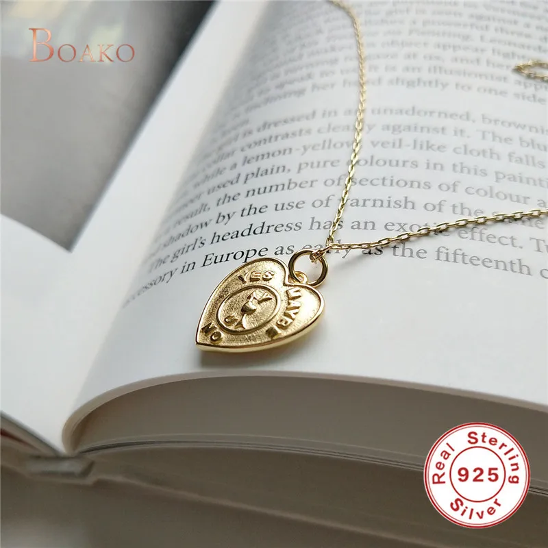 925 Sterling Silver Gold-Color Vintage Geometric Heart &ampSquare Pendant Necklace for Women 45CM/55CM Chain Gift Jewelry Z4 | Украшения и