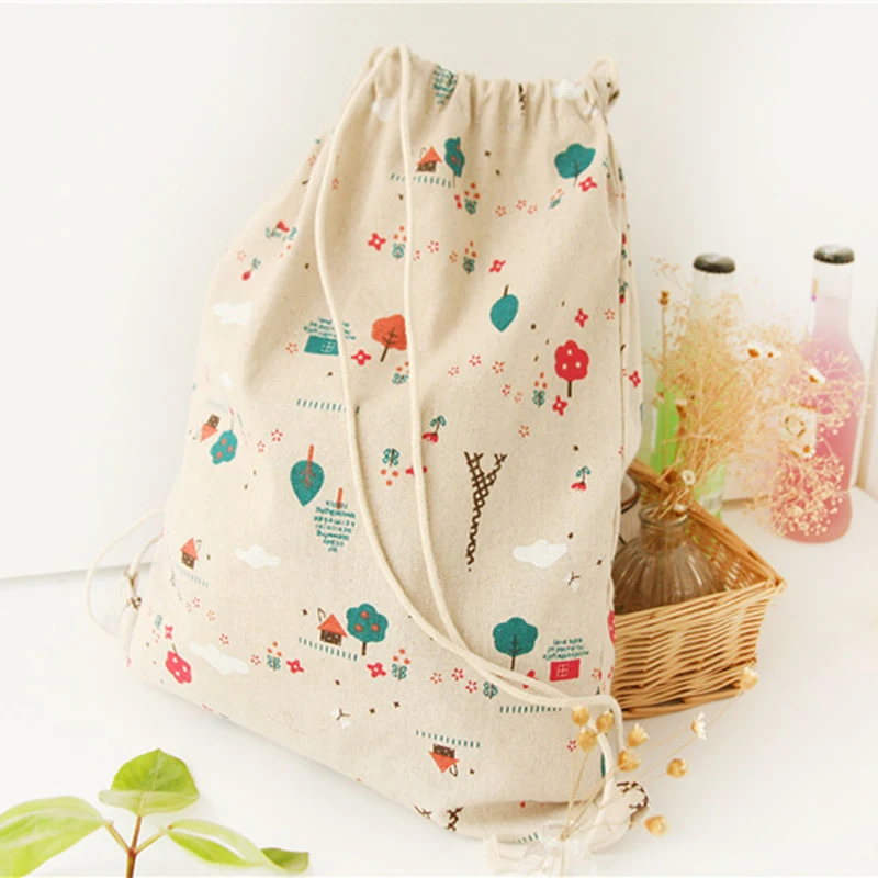 Tangimp зеленое дерево Drawstring Рюкзаки хлопок белье девушка студент Чемодан Обувь