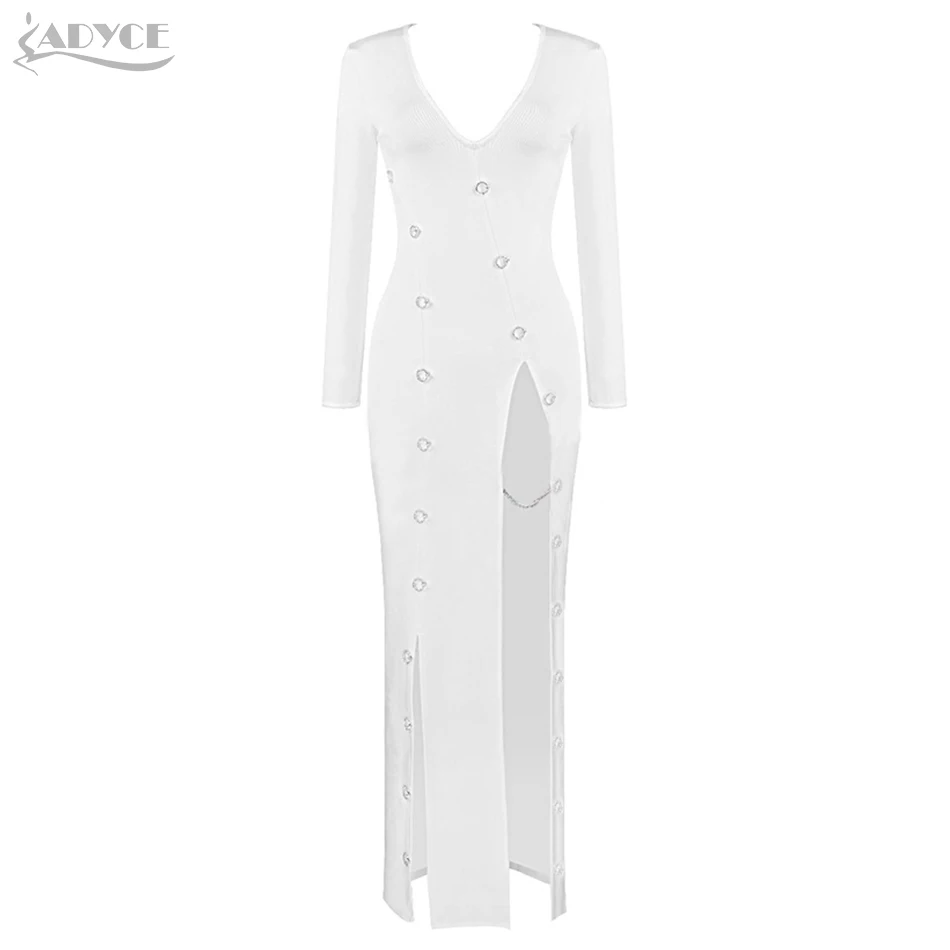 Adyce New Summer Women Bodycon Bandage Dress Sexy Deep V Long Sleeve Diamond Club Vestidos Celebrity Evening Party Dresses | Женская
