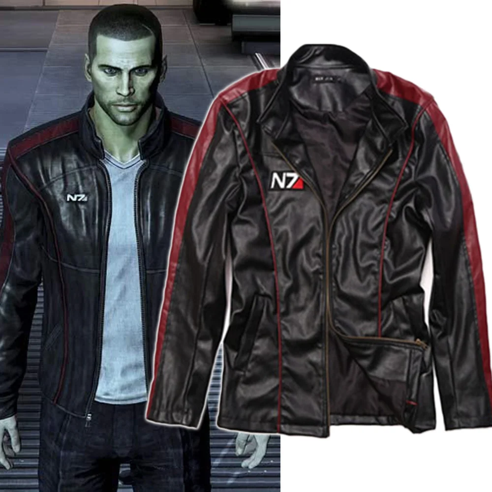 Игра Mass differed 3 Косплей Костюм N7 Commander Shepard Черная куртка из искусственной кожи для мужчин взрослых на молнии весна осень пальто