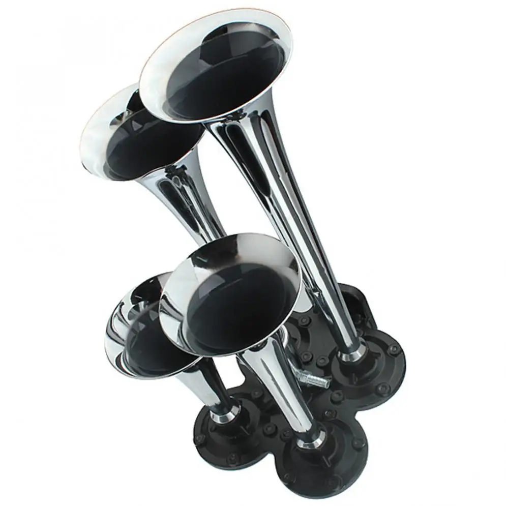 DC 12V 100PSI 150.2DB Серебристые кулоны из сплава цинка хромированный 4-труба поезд Автомобиля Воздушный Рог Комплект для грузовых автомобилей