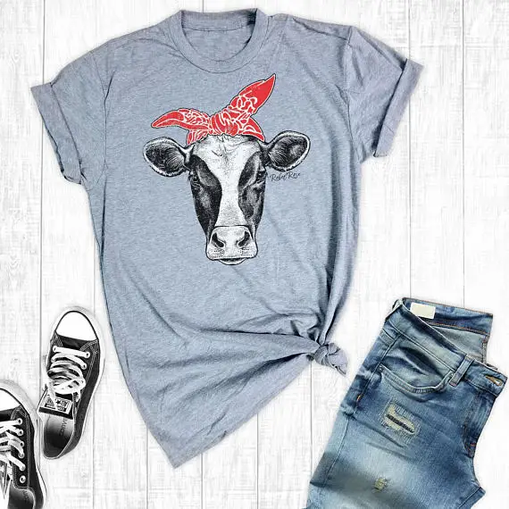 

Hillbilly Humor Cow Printed Grey Unisex T shirts Summer Short Sleeved Comfortable Cotton Tops Round Neck Village Style tshirt