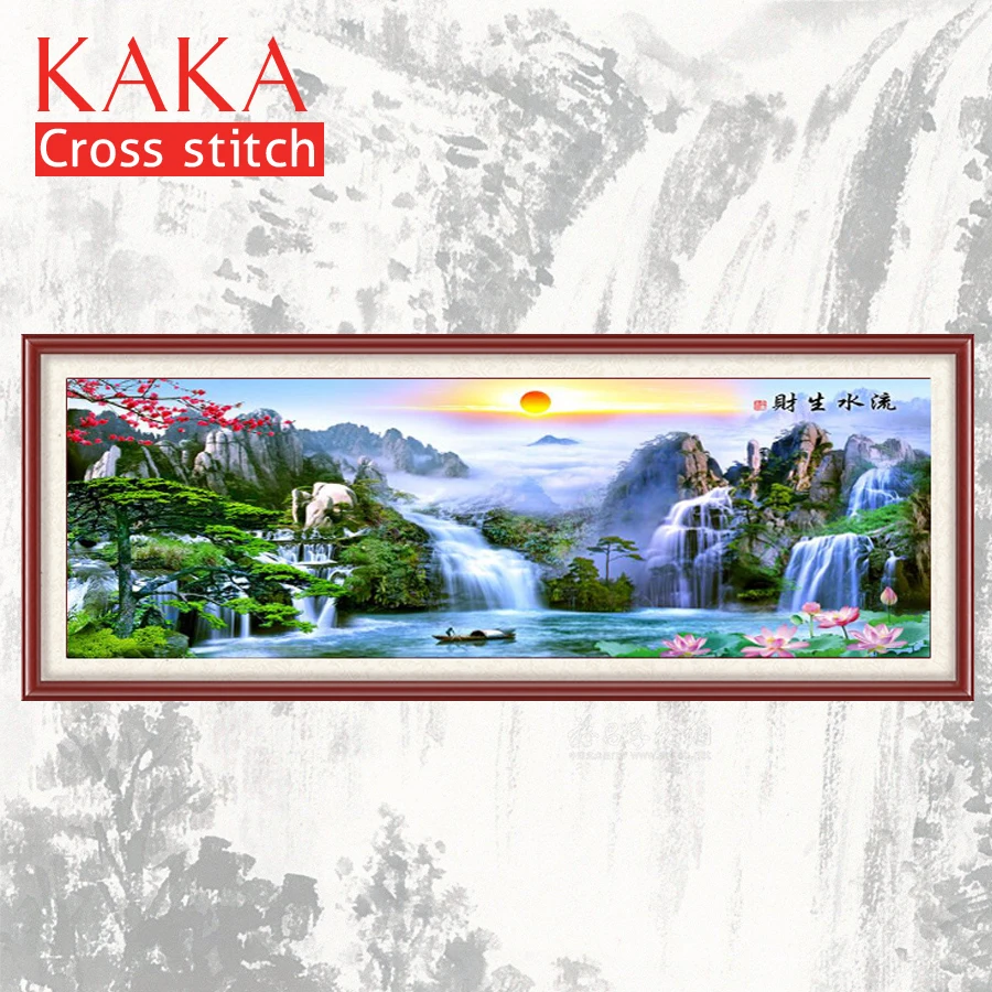 

Full Embroidery Money Flow Landscape,cross-stitch kits embroidery needlework sets,DIY scenic paintings,Home Decor Room,11CT,Red