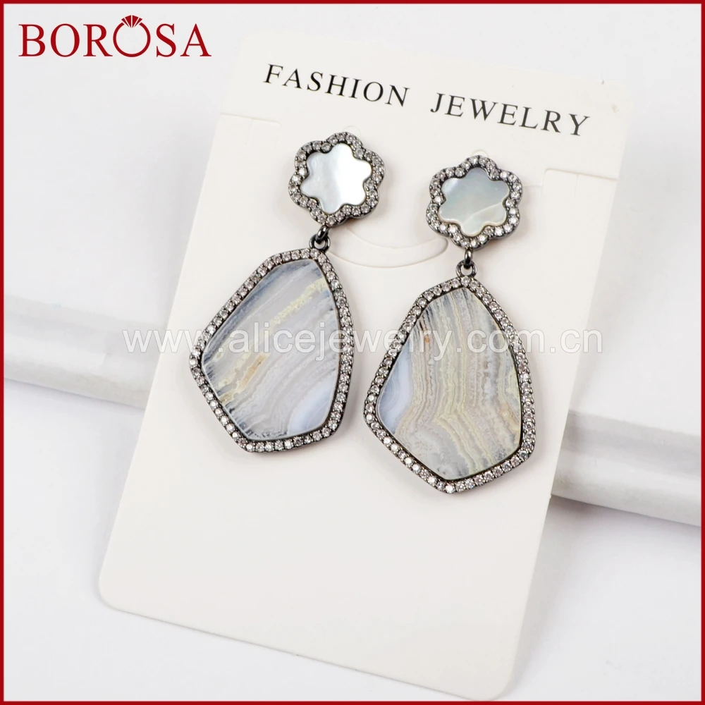 BOROSA Druzy 3 пары CZ Микро фианиты агатовый камень Длинные висячие серьги смесь цветов