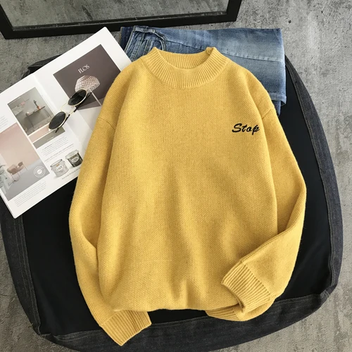 LEGIBLE Men Hip Hop Sweater Mens Autumn Winter Designer Pullover Sweater Male Loose Solid Harajuku Clothing Colorful - Цвет: yellow