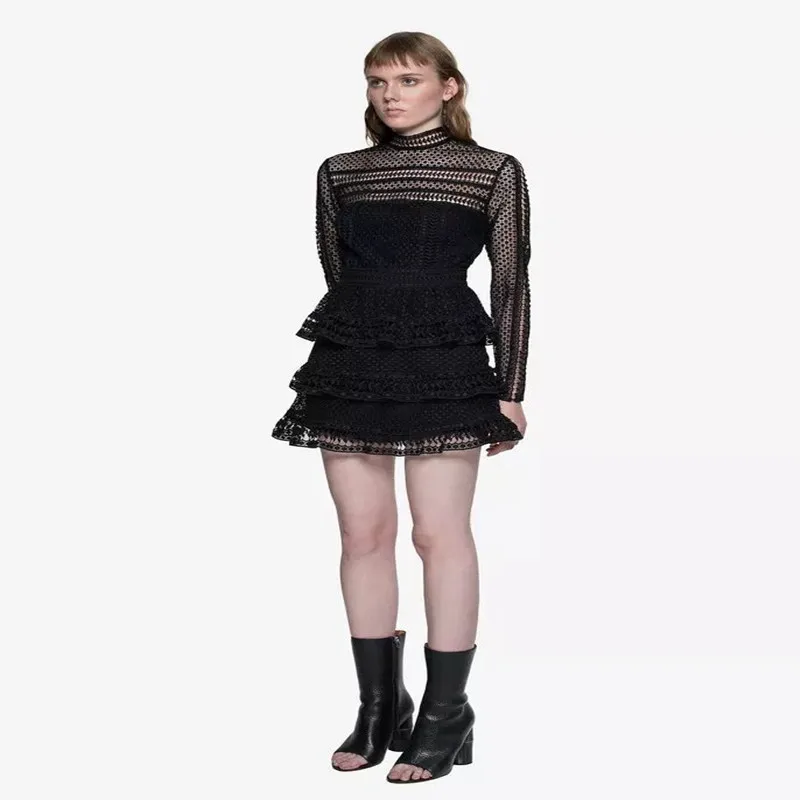 Женское кружевное платье Черное и винно-красное Осеннее 2020 | Женская одежда