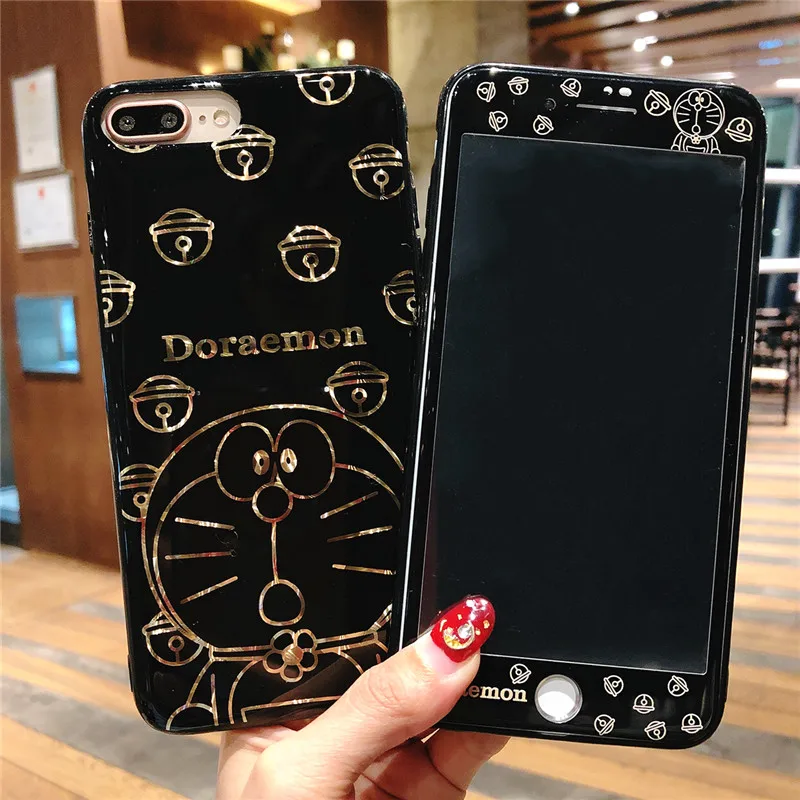 Черный чехол Dorae для iPhone 8 8plus + пленка из закаленного стекла гладкий милый bing с