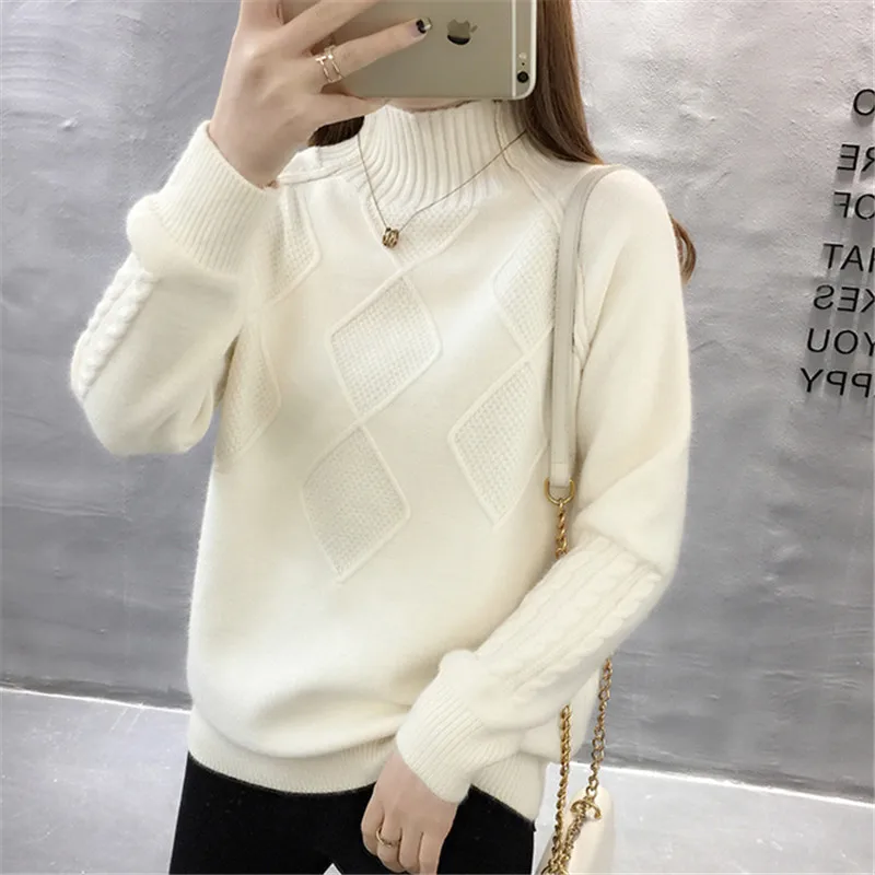 Женский вязаный пуловер свитер новинка зимы 2018 толстый женский с высоким воротом