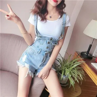 Light Blue Комбинезоны женские джинсовые комбинезоны хлопковый комбинезон на подтяжках Свободные повседневные Комбинезоны для женщин Шорты Комбинезоны женские Комбинезоны - Цвет: Light Blue