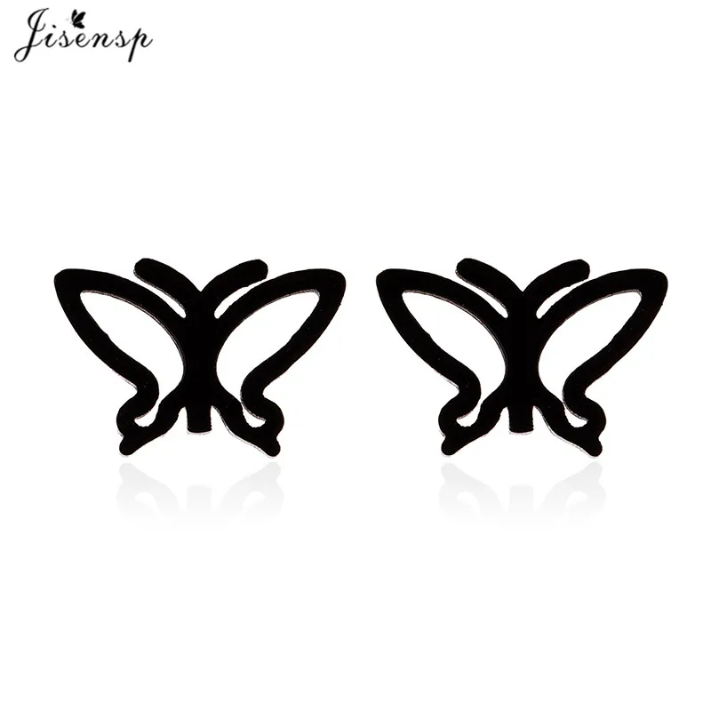 black earrings Jisensp, золотой браслет с бабочкой для женщин, животные, нержавеющая сталь, звенья цепи, браслеты для девочек, детские ювелирные изделия на каждый день, браслеты - Окраска металла: black earrings
