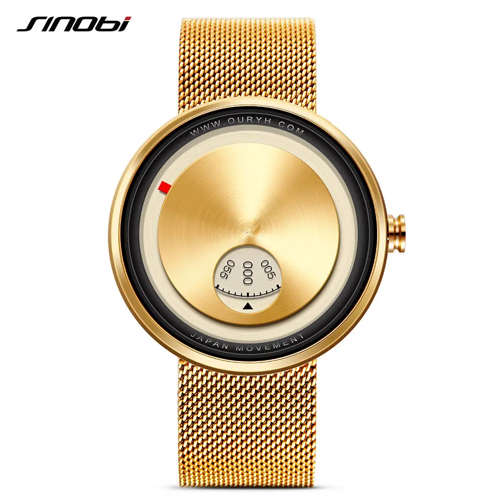 Gift SINOBI Golden Geek Watches Mens Creative Fashion Wrist Watches Rotate Plate Dial with Milan Strap Relogio Man's Japan Movt