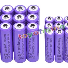 12x AA + AAA 1 2 V 1800mAh 3000mAh NiMH фиолетовая аккумуляторная батарея|aaa