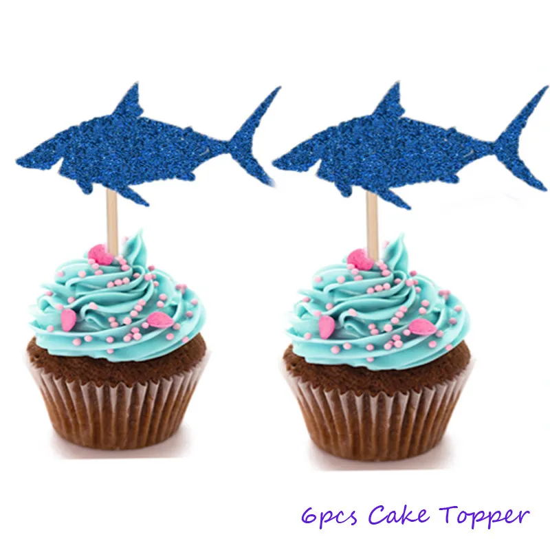6pcs cake topper Omilut Baby Shower Boy Shark принадлежности для дня рождения Детские акулы одноразовые тарелки/чашки/бумажные скатерти Принадлежности Декор - Цвет: 6pcs cake topper