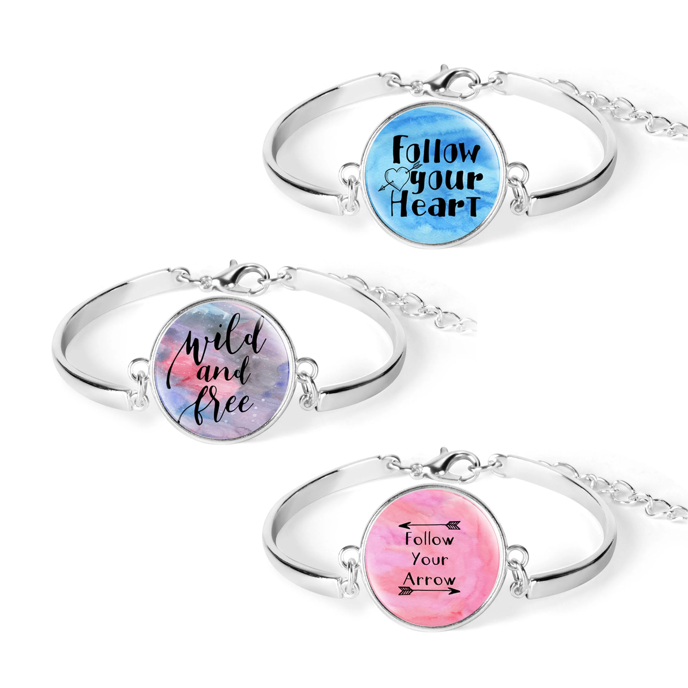 Оптовая продажа 3 шт Дикий в сердце стеклянная цепь из кабошона браслет Цитата