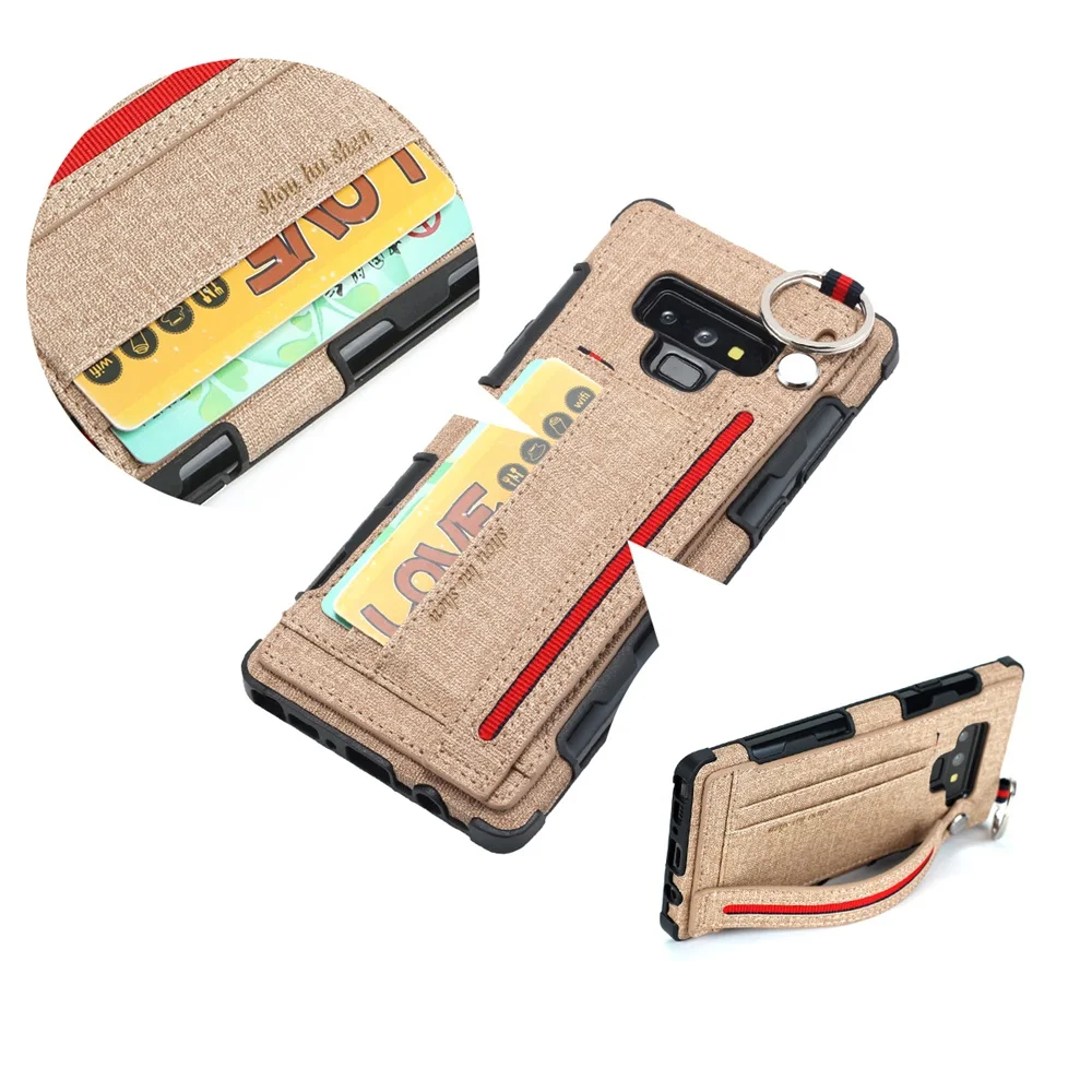 Cowboy Cloth Texture Wallet Card Slot Case For Samsung galaxy Note 8 Luxury Hand Lanyard Cover 9 Coque |