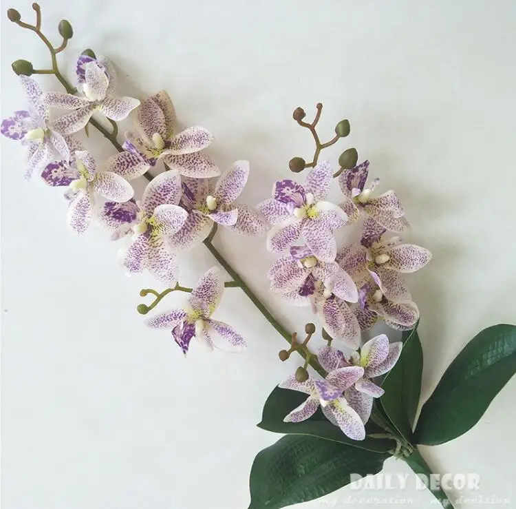 Spotted purple Реальное касание 3 вилки искусственные орхидеи с листьями Свадебный Декоративный цветок цимбидиума поддельные Восточной Азии цветы 6 шт/партия - Цвет: Spotted purple