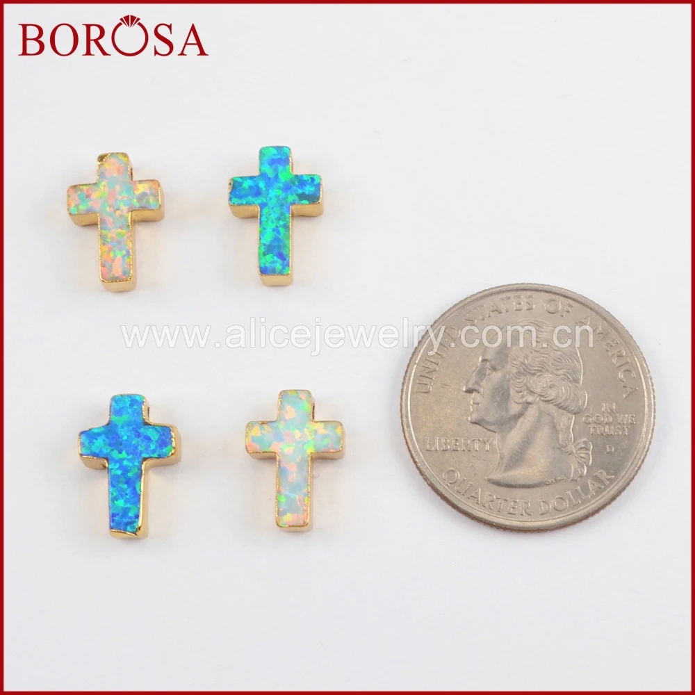 BOROSA 10 шт. Крест Золотой Цвет искусственный опал бисер Модный японский кулон бусы