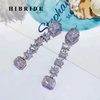 hibride new luxury long crystal white gold cz drop earrings for women luxury party accessories brincos jewelry patry gifts e 943