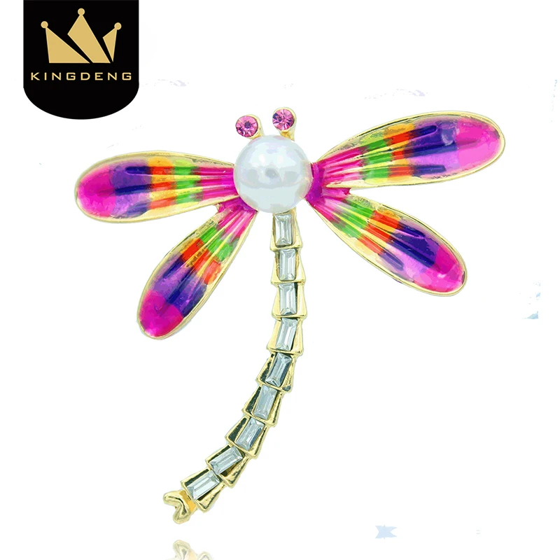 Женская брошь в форме стрекозы розовая эмалированная насекомого|Броши| |