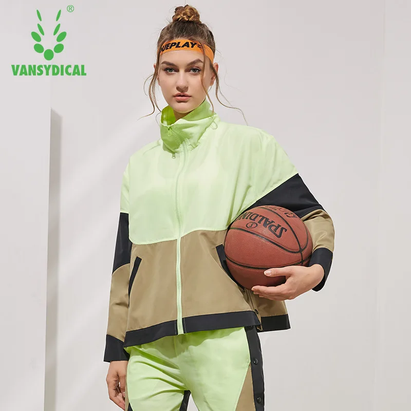 Vansydical Спортивная ветровка женская с воротником стойкой комбинированные цвета