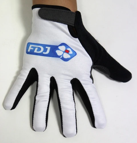 Белый Зимние флисовые теплые FDJ PRO TEAM 2 вида цветов перчатки для езды на велосипеде велосипедов гель полный палец перчатки одна пара SZIE M-XL - Цвет: Белый
