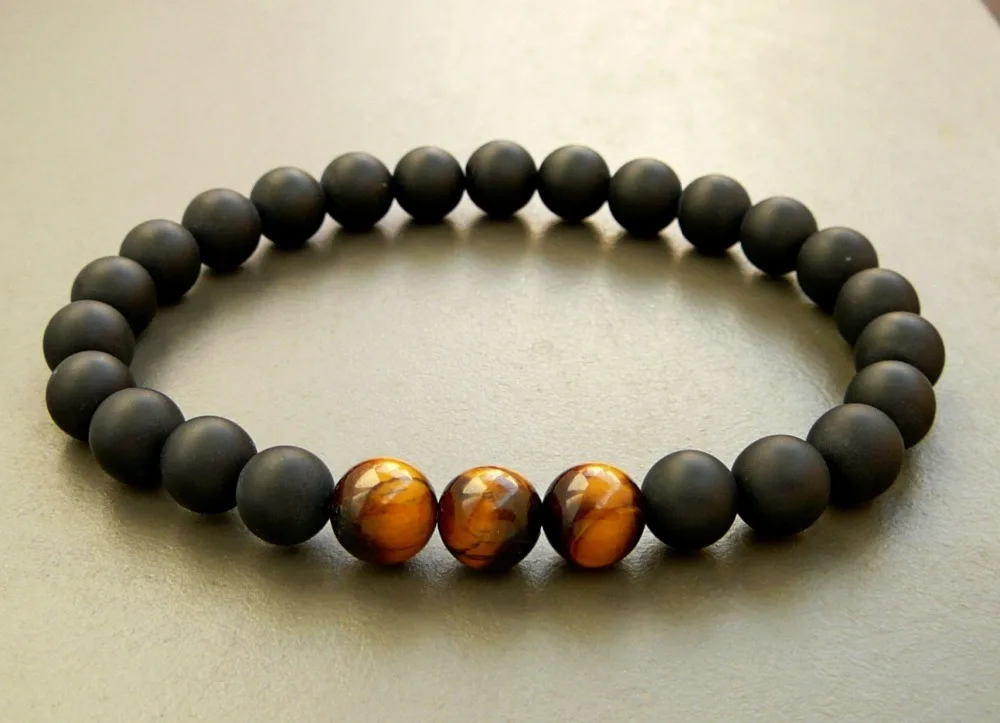 Мужской браслет из натурального камня длина 19 см|tiger eye beads bracelet|black onyx braceletbead bracelet |