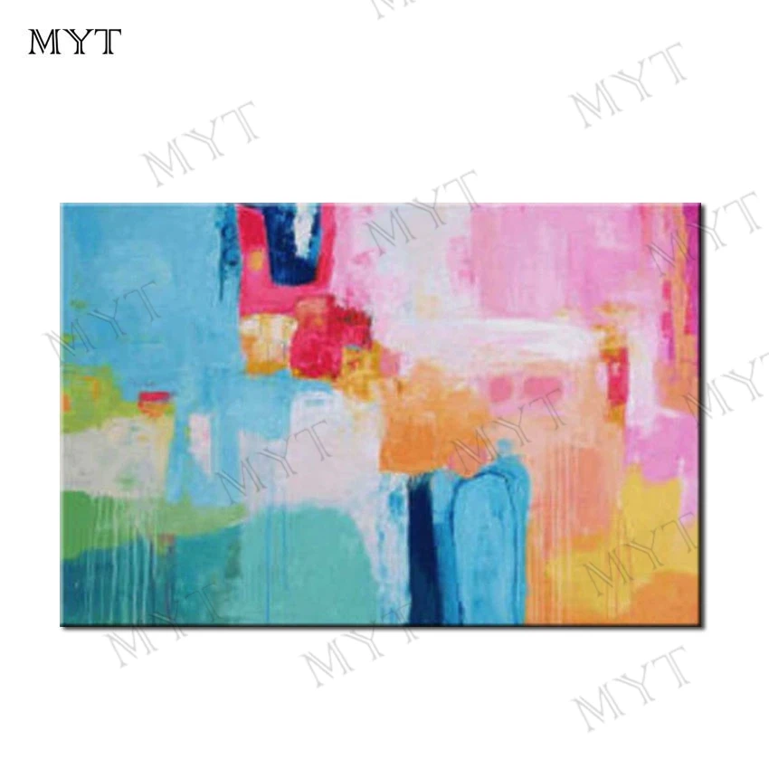 

MYT Искусство Ручная роспись Абстрактная масляная живопись для гостиной настенное украшение Современная Настенная картина розовая зеленая холст картины