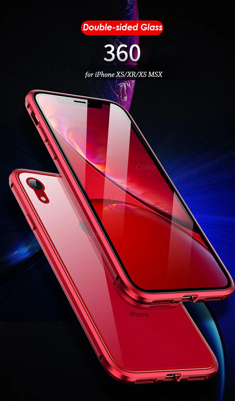 Переднее и заднее стекло Магнитный чехол для iPhone Xs MAX 360 Флип Роскошный металлический бампер прозрачный стеклянный чехол для iPhone 7 8Plus XR чехол флип