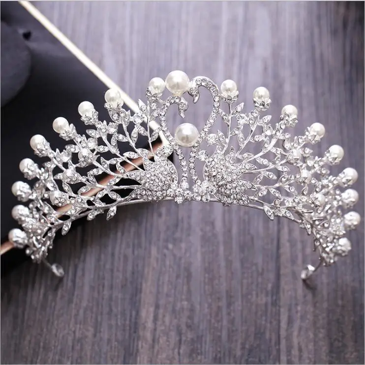 Diversificada de Prata Cristal Coroa de Perolas de Moda Rainha Da Coroa Do Casamento Da tiara Da Noiva Do Cabelo Do Casamento - Окраска металла: Fig