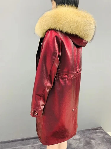 Length 90cm Женская парка, пальто, Женский Оттер, лиса, Рекс, мех кролика, съемная подкладка, вышитая куртка, Лисий мех, воротник с капюшоном, пальто - Цвет: Length 90cm