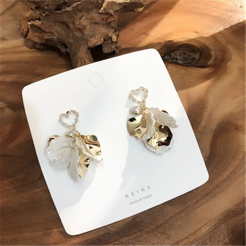 Серьги капельки с искусственным жемчугом корейские Винтажные серьги блестками и
