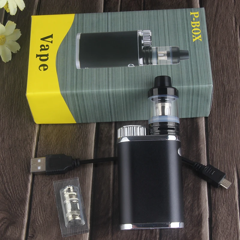 Вейп P Box Mod Стартовый Набор 50 Вт вапорайзер 2 мл стеклянный бак 3 ом электронная