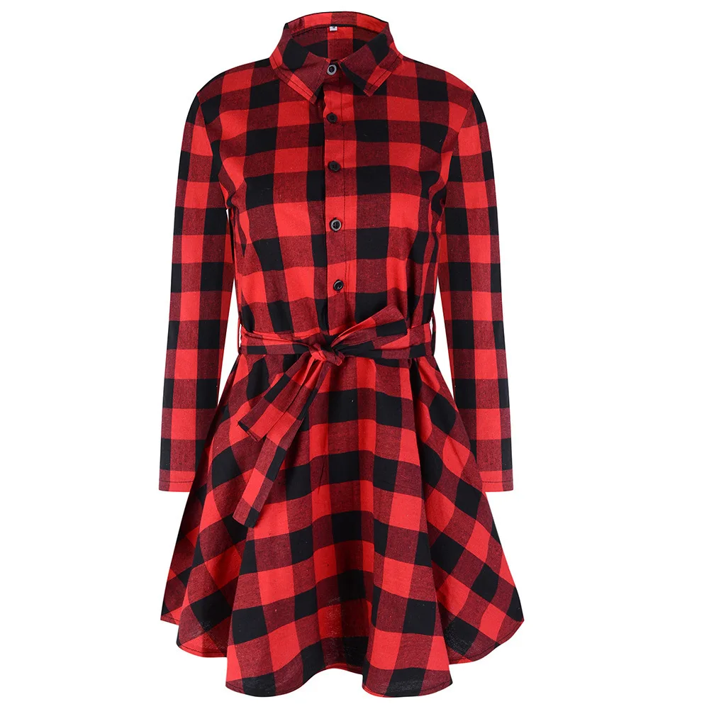 

Women's 3 Quarter Sleeve Shirt Dress With Plaid